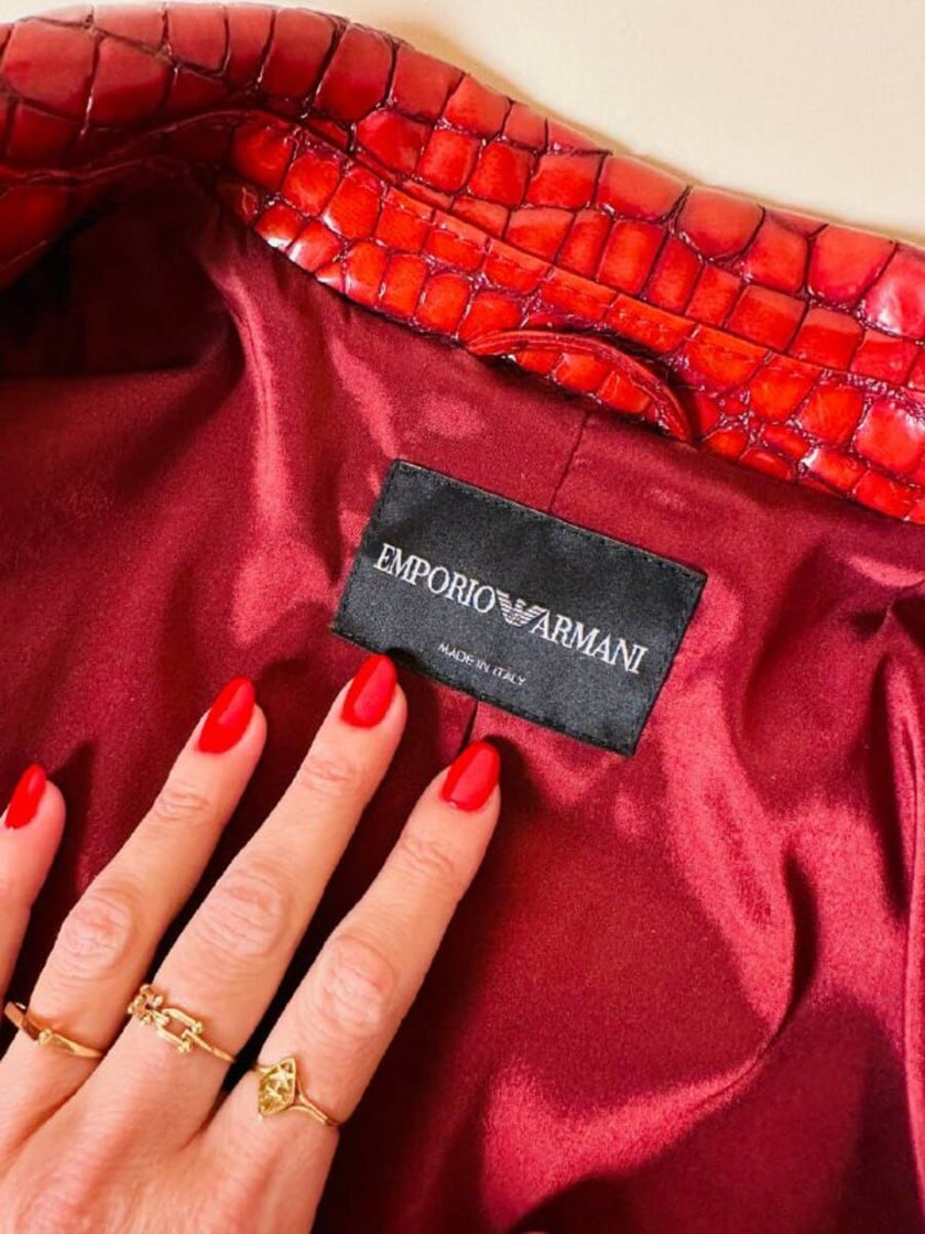 Giacca in vernice rossa stampa coccodrillo “Emporio Armani”