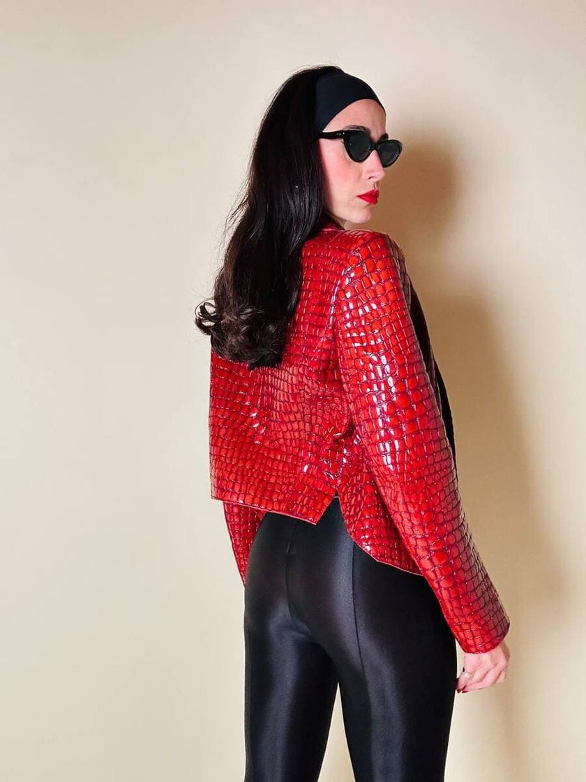 Giacca in vernice rossa stampa coccodrillo “Emporio Armani”