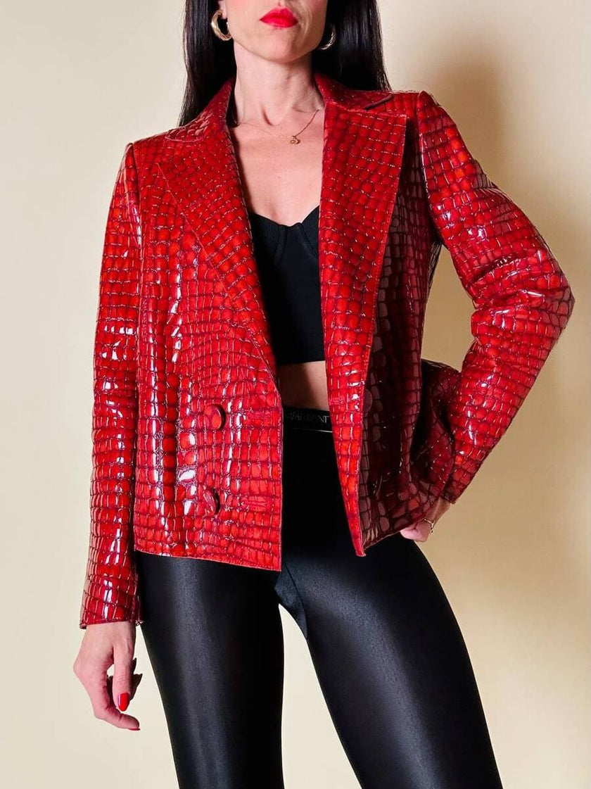 Giacca in vernice rossa stampa coccodrillo “Emporio Armani”