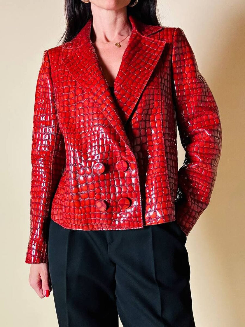 Giacca in vernice rossa stampa coccodrillo “Emporio Armani”