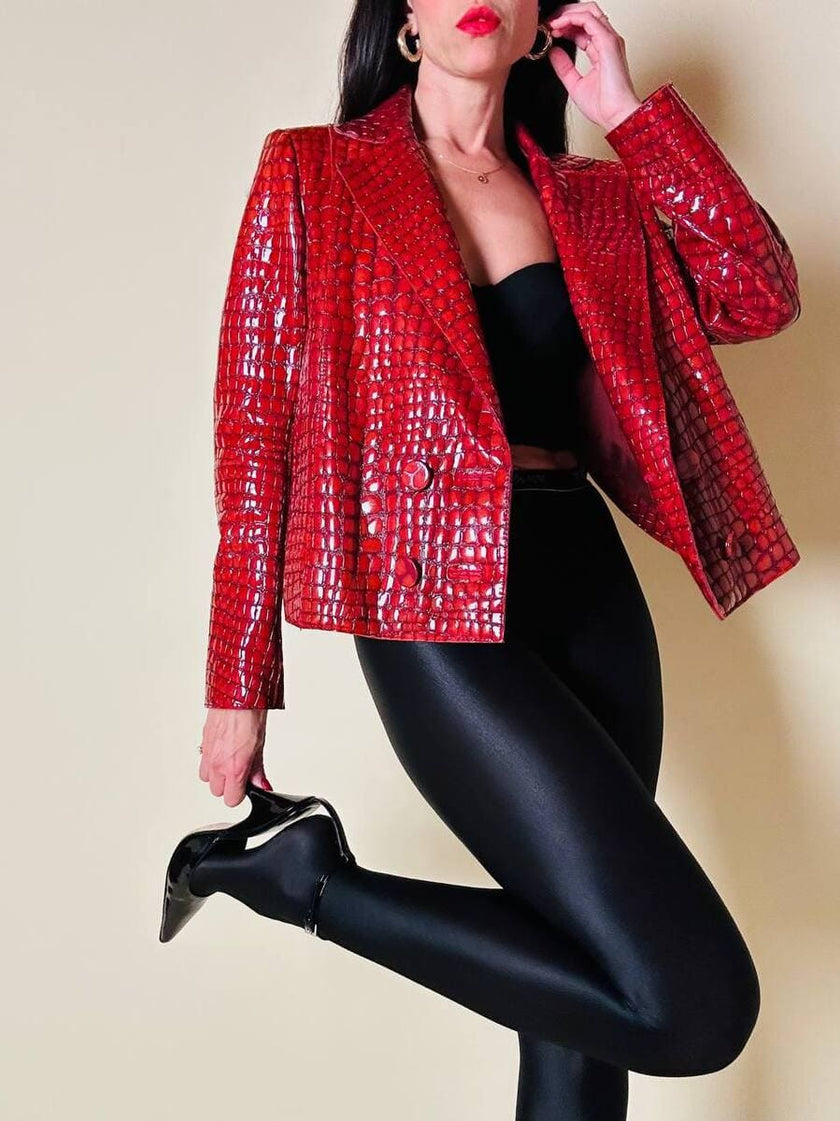 Giacca in vernice rossa stampa coccodrillo “Emporio Armani”