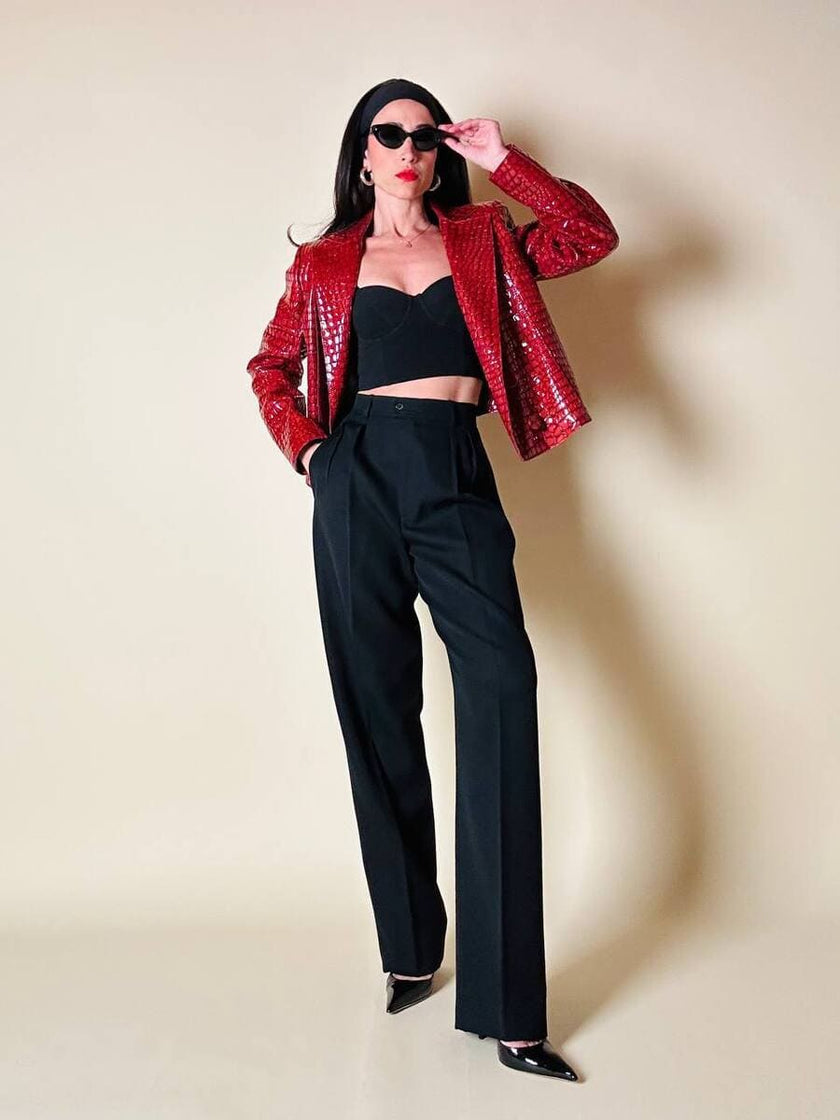 Giacca in vernice rossa stampa coccodrillo “Emporio Armani”