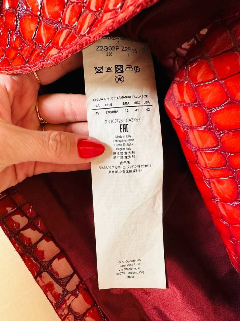 Giacca in vernice rossa stampa coccodrillo “Emporio Armani”
