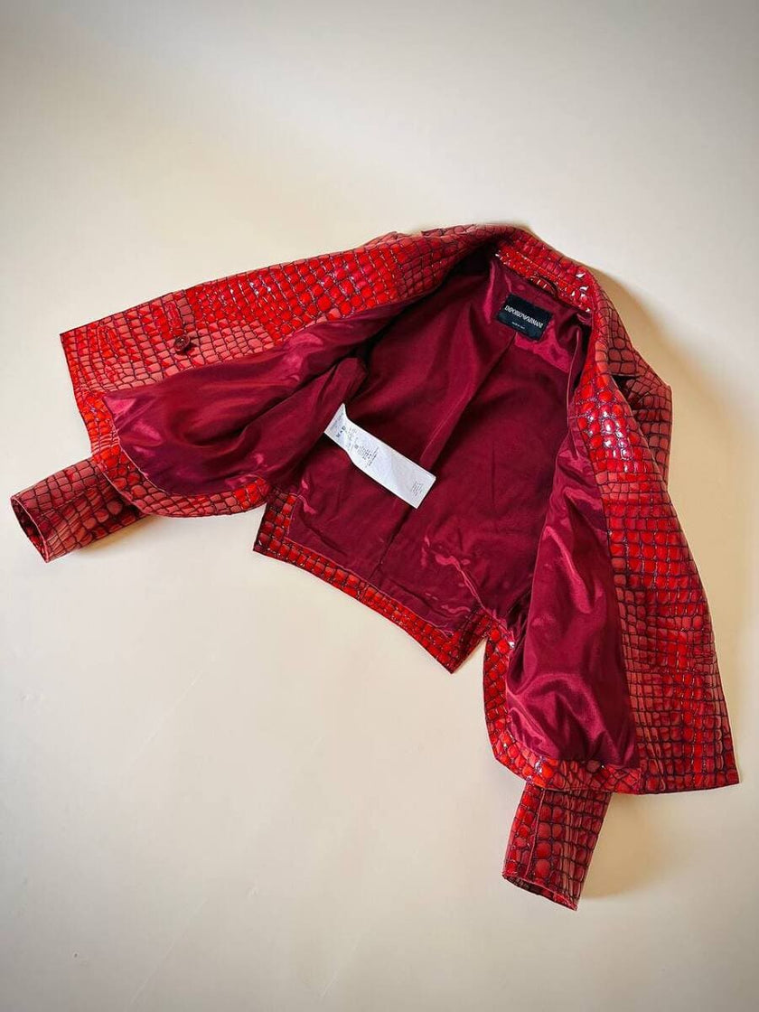 Giacca in vernice rossa stampa coccodrillo “Emporio Armani”
