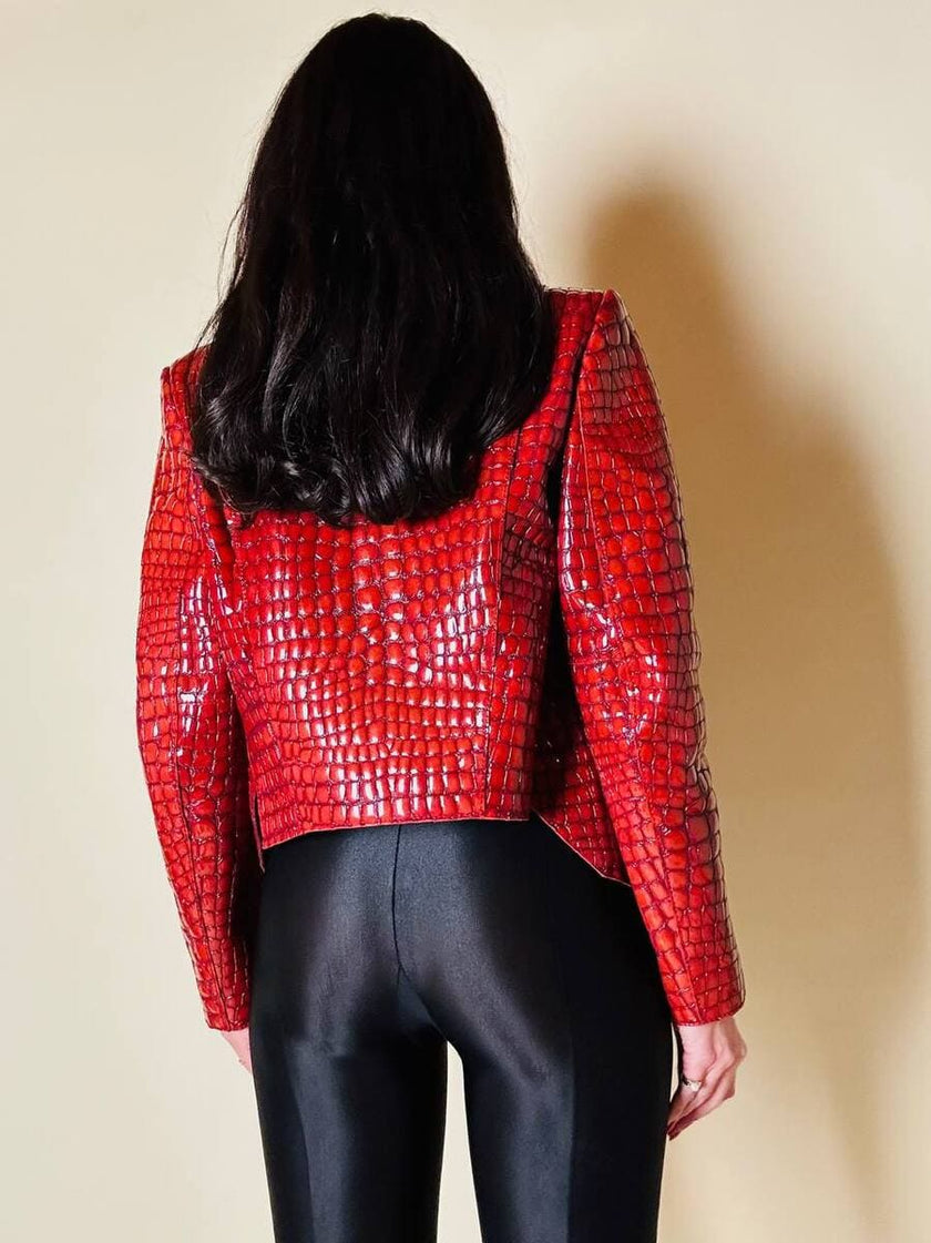 Giacca in vernice rossa stampa coccodrillo “Emporio Armani”