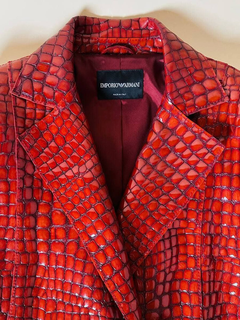 Giacca in vernice rossa stampa coccodrillo “Emporio Armani”
