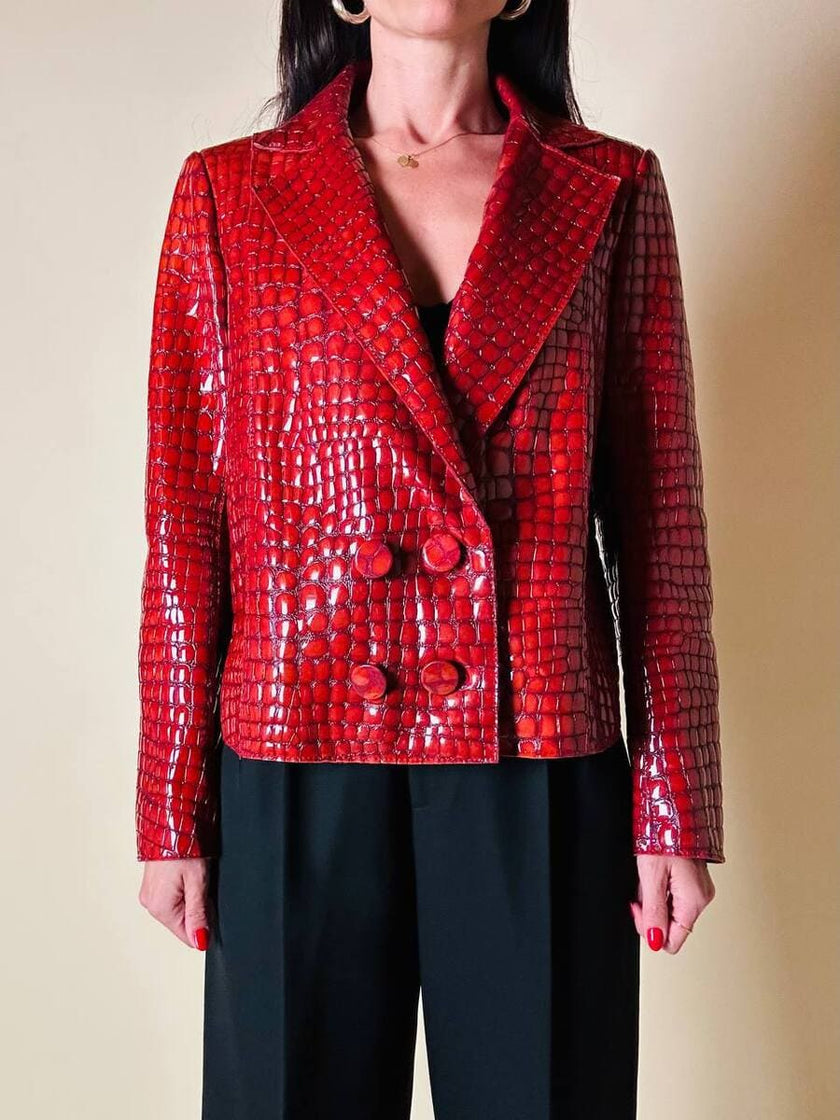 Giacca in vernice rossa stampa coccodrillo “Emporio Armani”