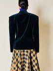 Giacca in velluto nero con maxi bottone gioiello