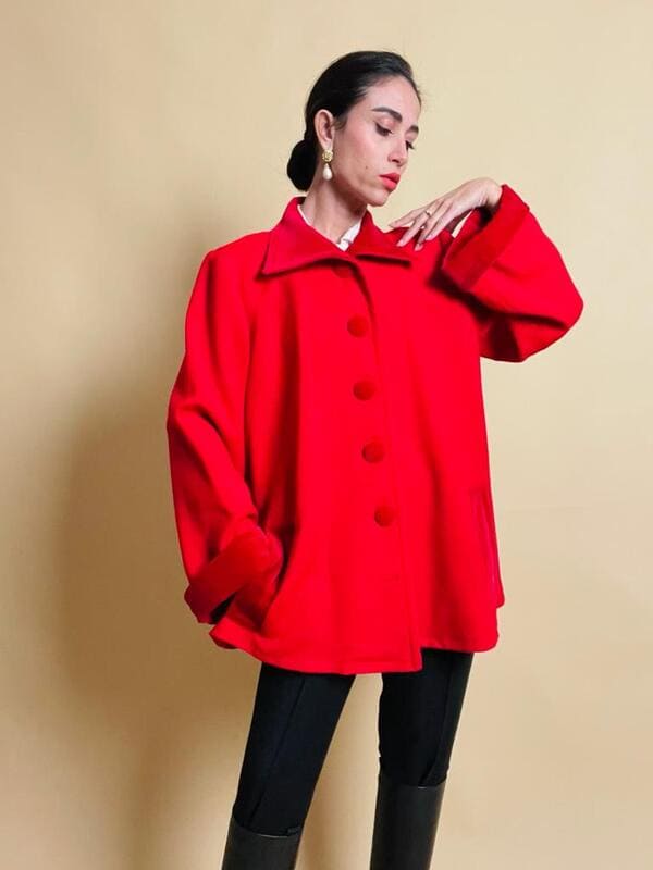 Giacca rossa in lana e velluto Yves Saint Laurent