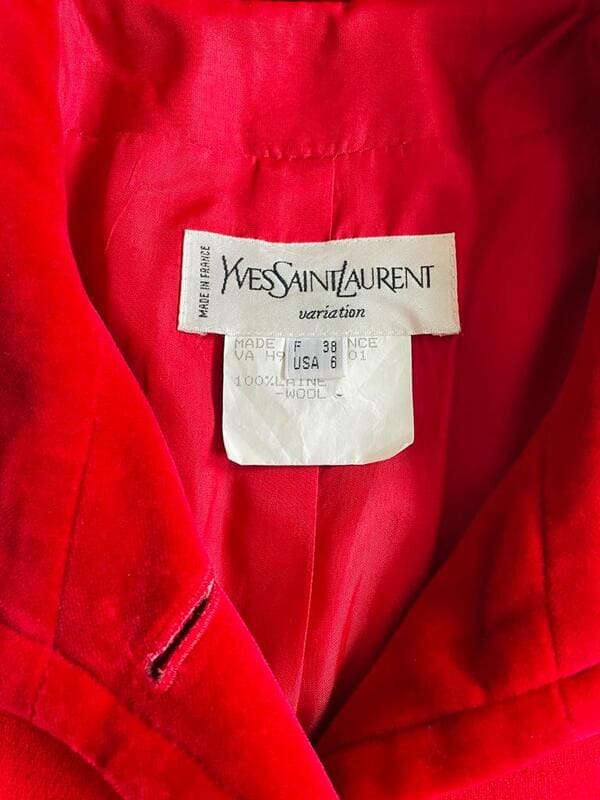 Giacca rossa in lana e velluto Yves Saint Laurent