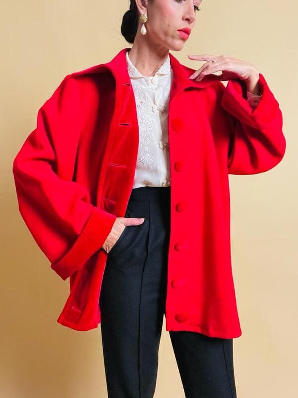 Giacca rossa in lana e velluto Yves Saint Laurent