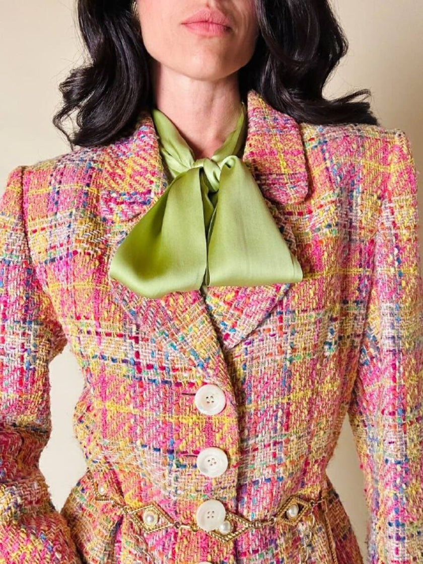 Blazer in tweed multicolor rosa “Yves Saint Laurent”
