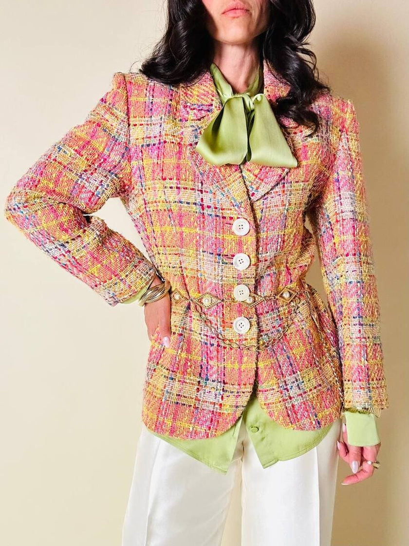 Blazer in tweed multicolor rosa “Yves Saint Laurent”