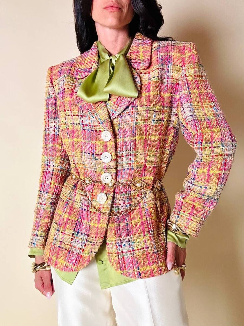 Blazer in tweed multicolor rosa “Yves Saint Laurent”