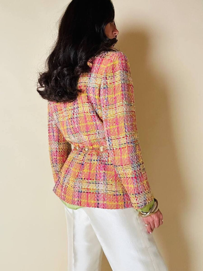 Blazer in tweed multicolor rosa “Yves Saint Laurent”