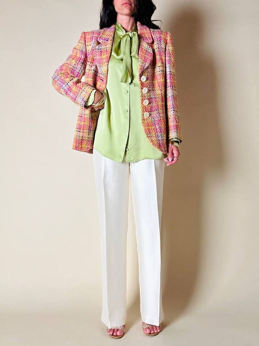 Blazer in tweed multicolor rosa “Yves Saint Laurent”