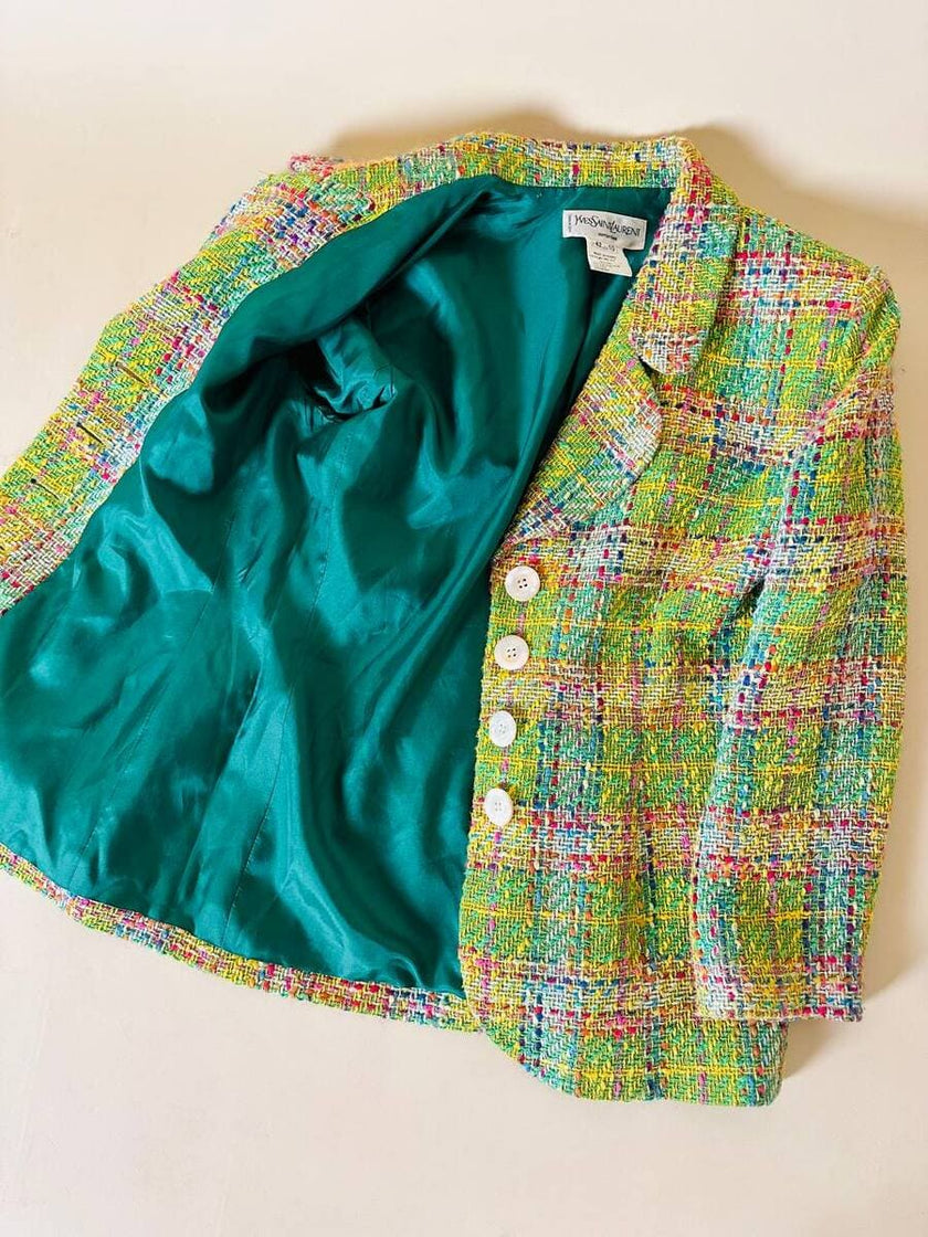 Blazer in tweed multicolor verde “Yves Saint Laurent”