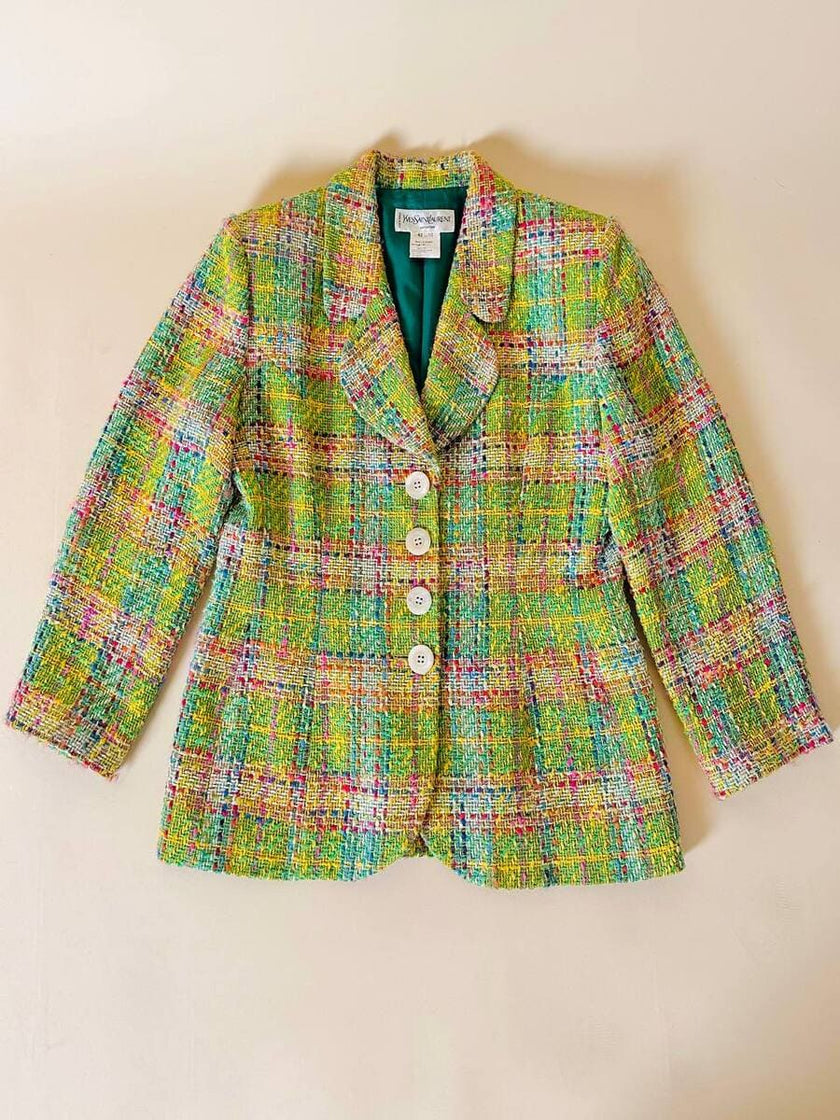 Blazer in tweed multicolor verde “Yves Saint Laurent”