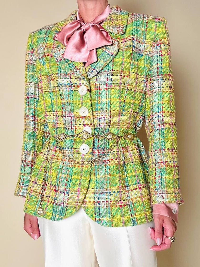 Blazer in tweed multicolor verde “Yves Saint Laurent”