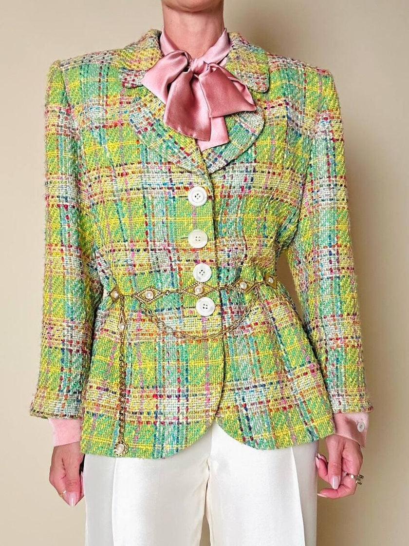 Blazer in tweed multicolor verde “Yves Saint Laurent”