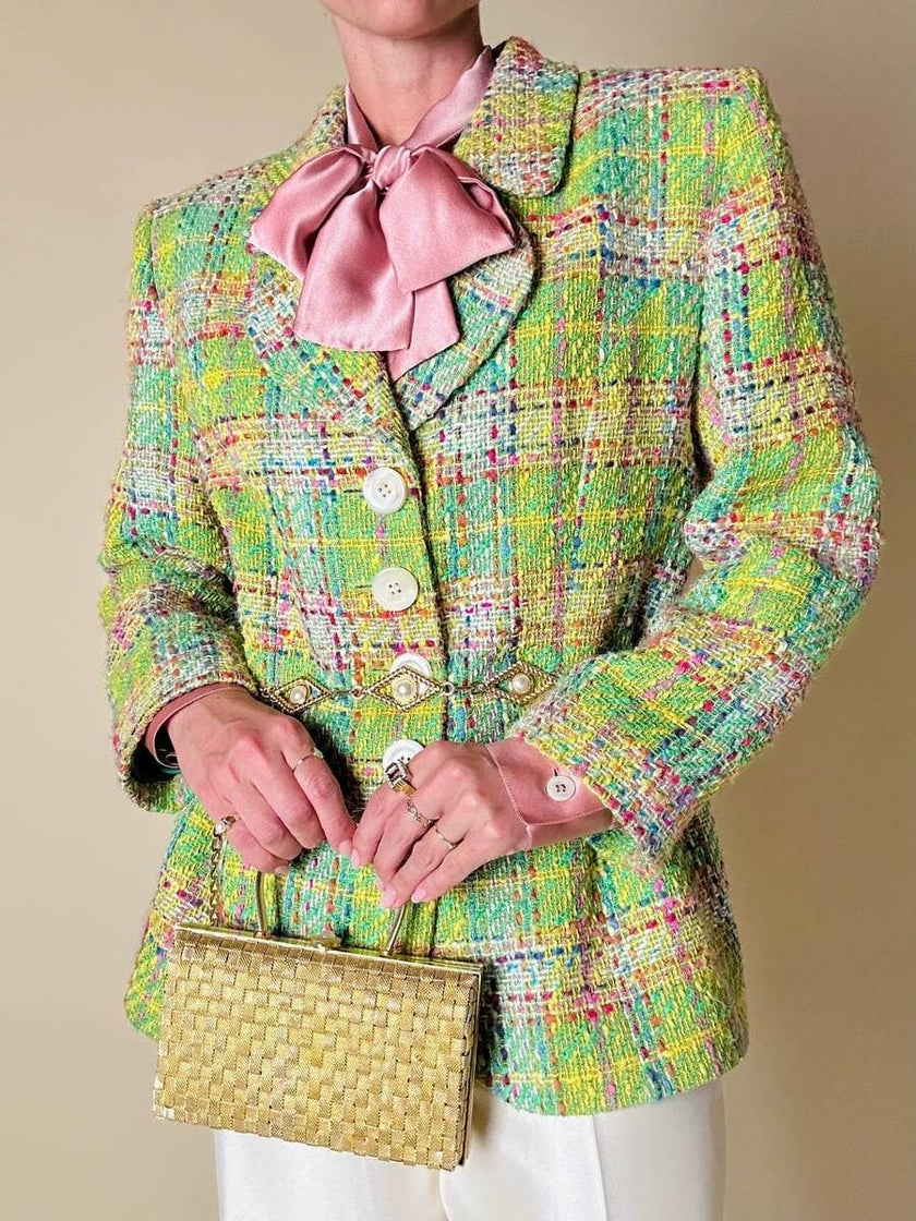 Blazer in tweed multicolor verde “Yves Saint Laurent”