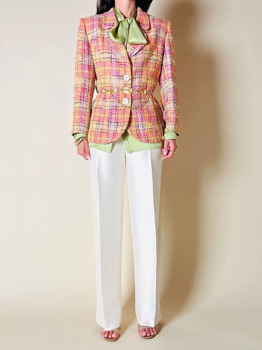 Blazer in tweed multicolor rosa “Yves Saint Laurent”