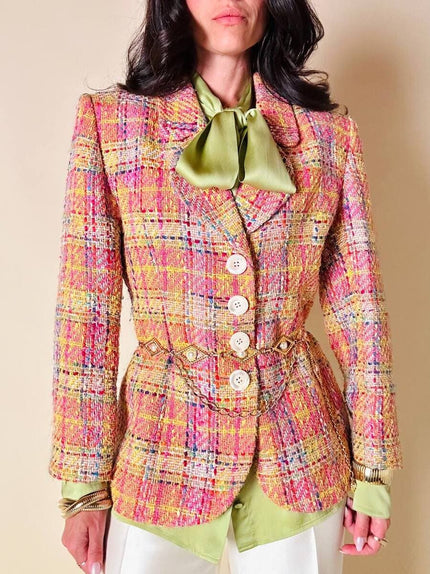 Blazer in tweed multicolor rosa “Yves Saint Laurent”
