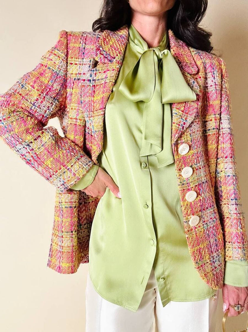 Blazer in tweed multicolor rosa “Yves Saint Laurent”