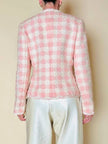 Giacca sartoriale in tweed rosa e bianco con bottoni gioiello