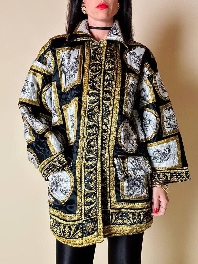 Bomber lungo in raso trapuntato fantasia barocca “Kamosho Paris”