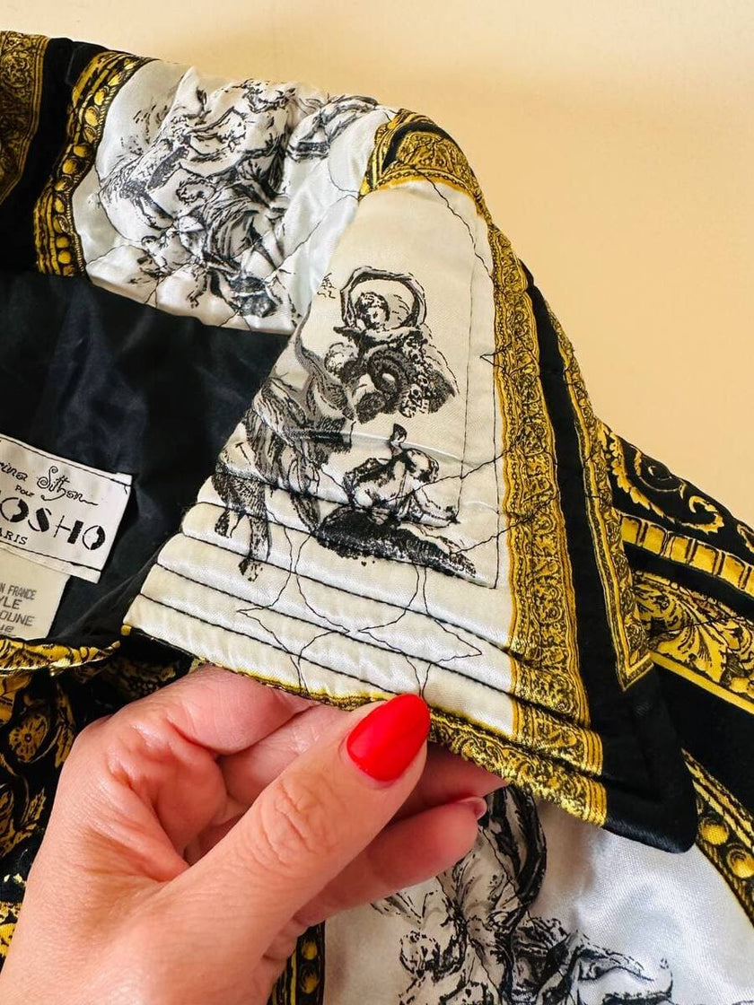 Bomber lungo in raso trapuntato fantasia barocca “Kamosho Paris”