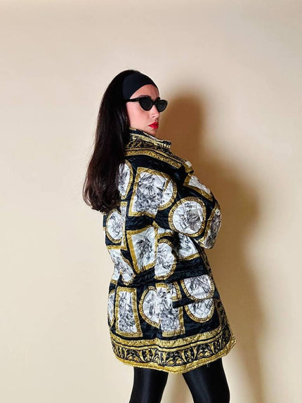 Bomber lungo in raso trapuntato fantasia barocca “Kamosho Paris”