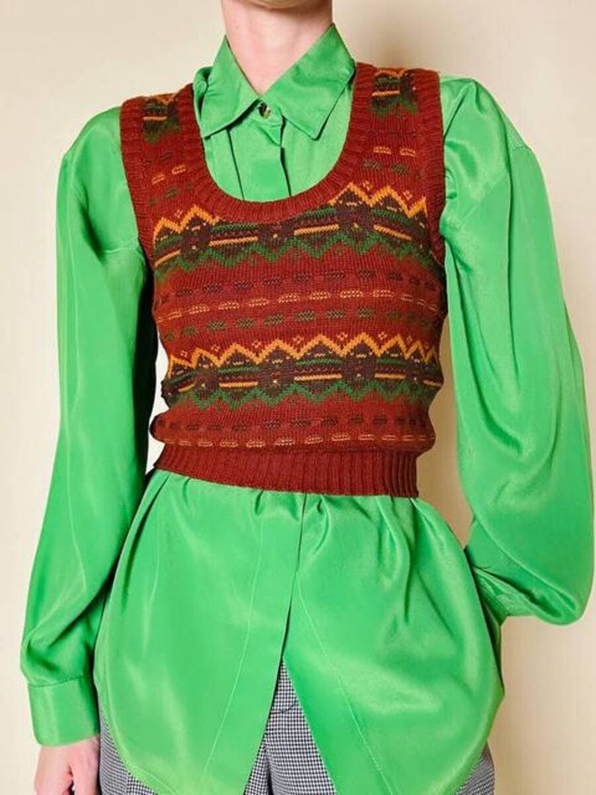 Gilet corto color tabacco in filato Velicren Snia