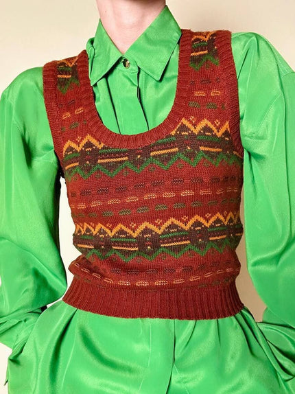 Gilet corto color tabacco in filato Velicren Snia