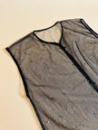 Gilet in tulle nero con strass multicolor