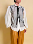 Gilet in tulle nero con strass multicolor