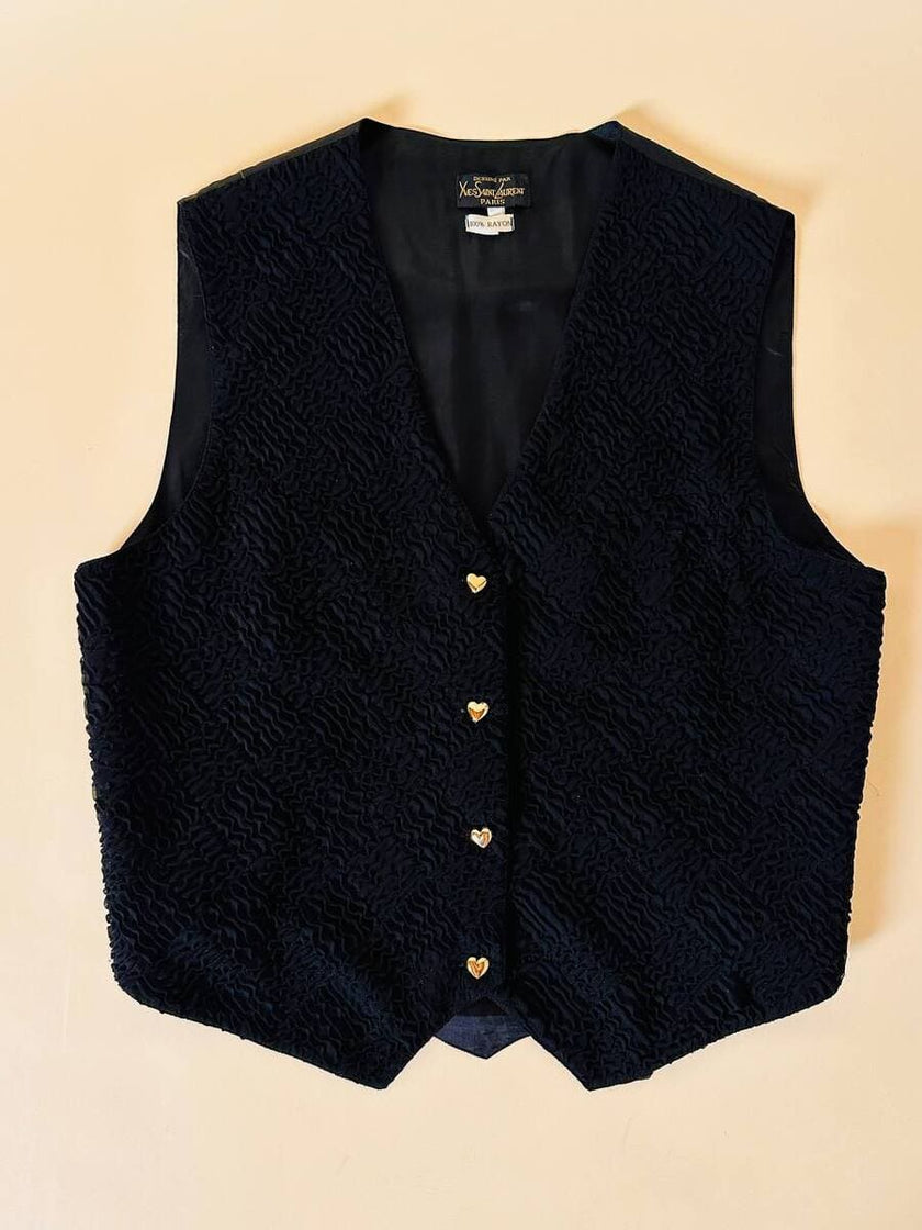 Gilet nero goffrato con bottoni dorati a forma di cuore “Yves Saint Laurent”