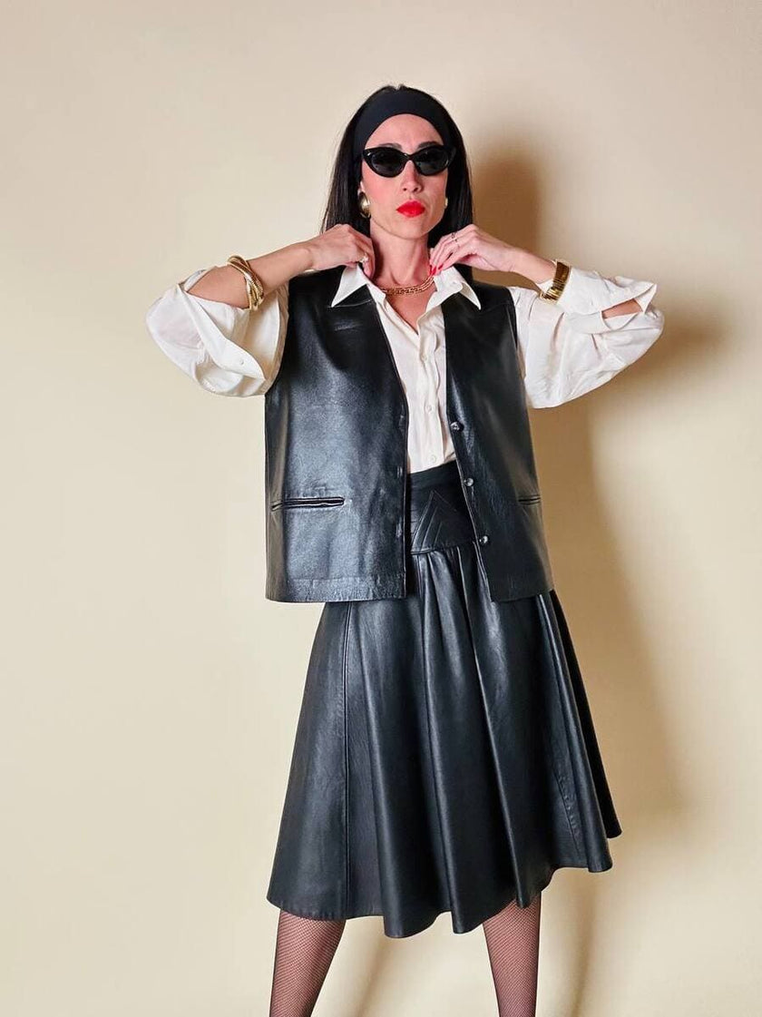 Gilet nero in pelle