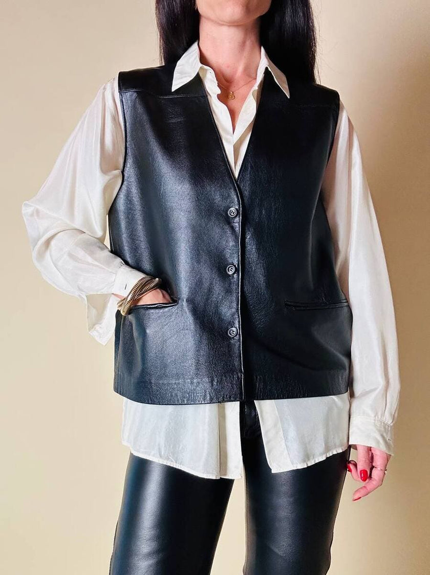 Gilet nero in pelle