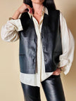 Gilet nero in pelle