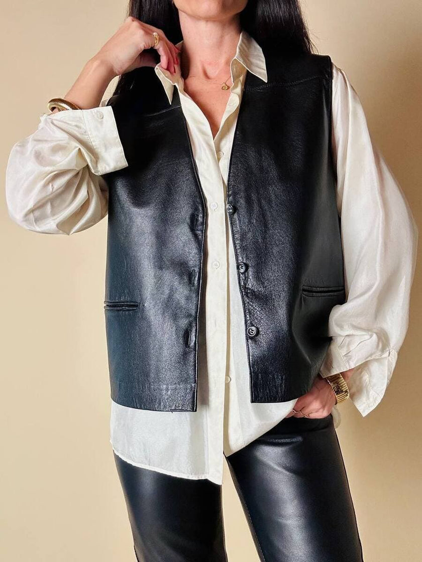 Gilet nero in pelle