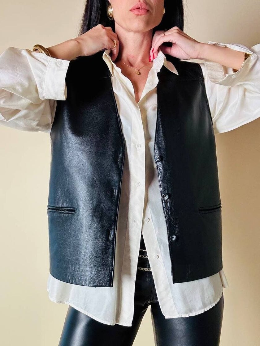 Gilet nero in pelle