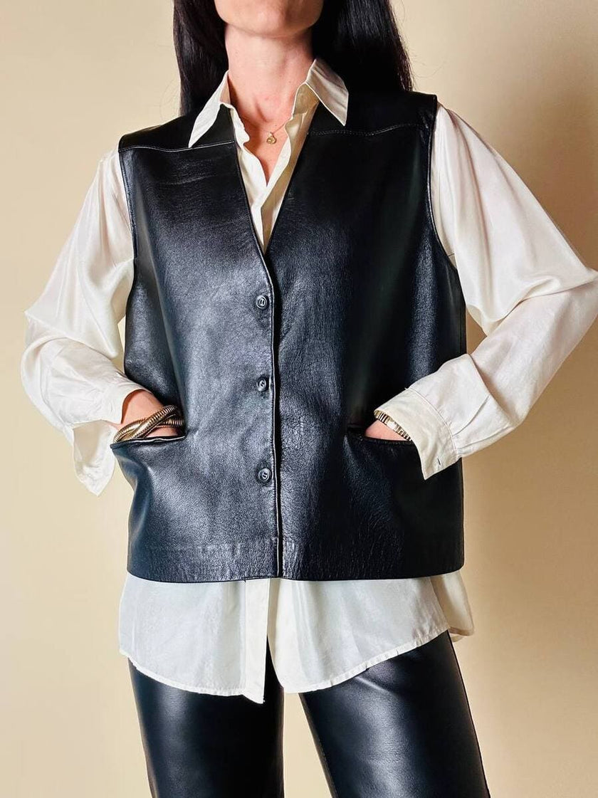 Gilet nero in pelle