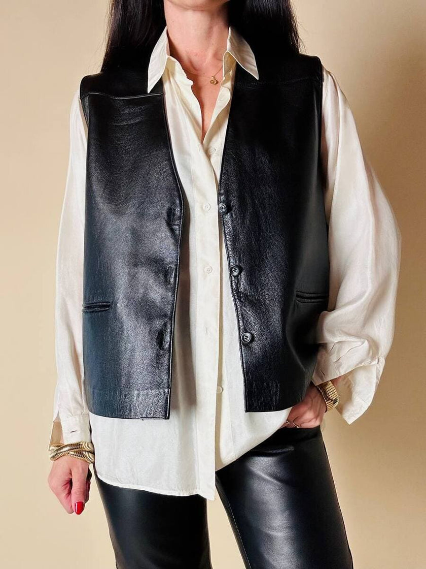Gilet nero in pelle