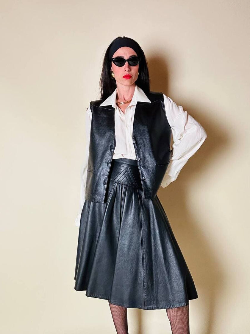Gilet nero in pelle