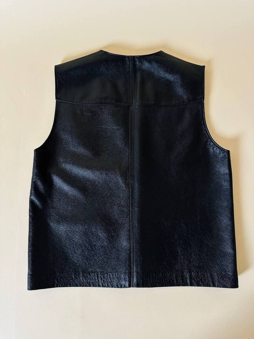Gilet nero in pelle
