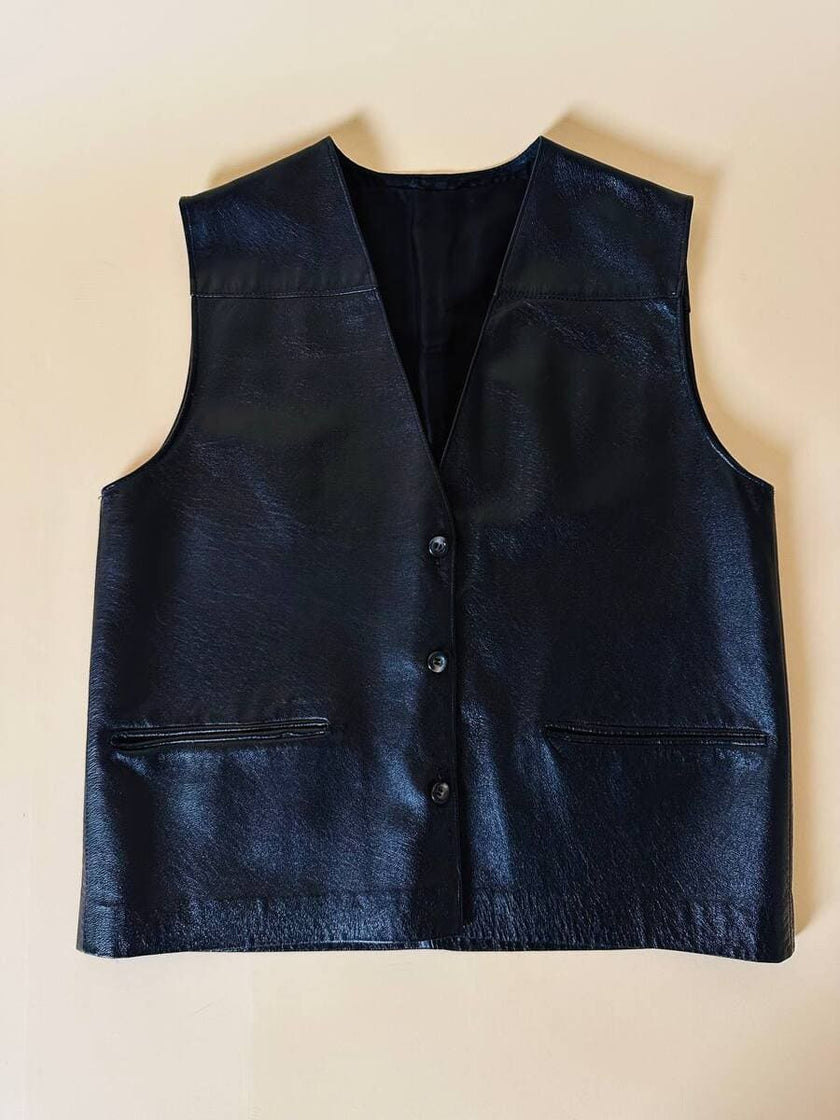 Gilet nero in pelle