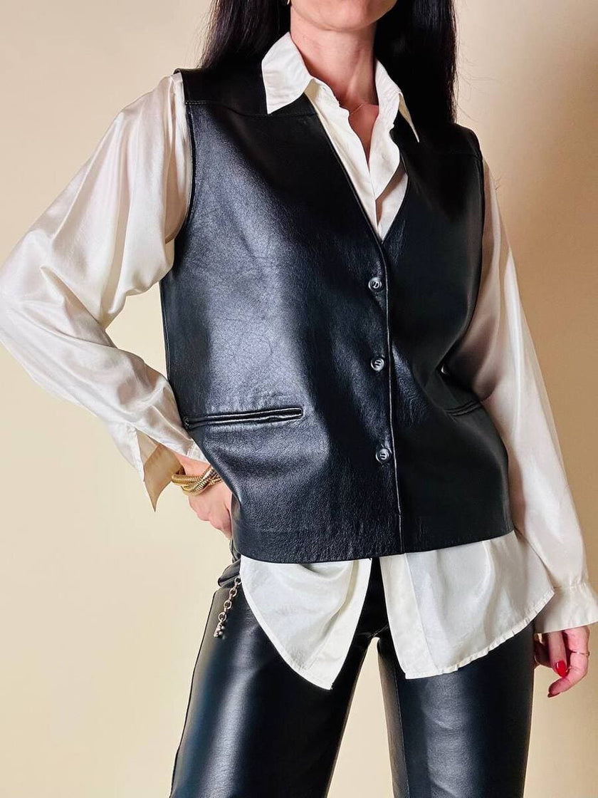 Gilet nero in pelle
