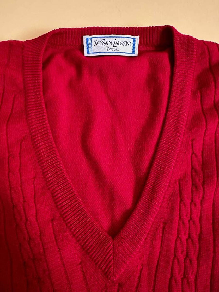Zopfgestrickte rote Weste „Yves Saint Laurent“