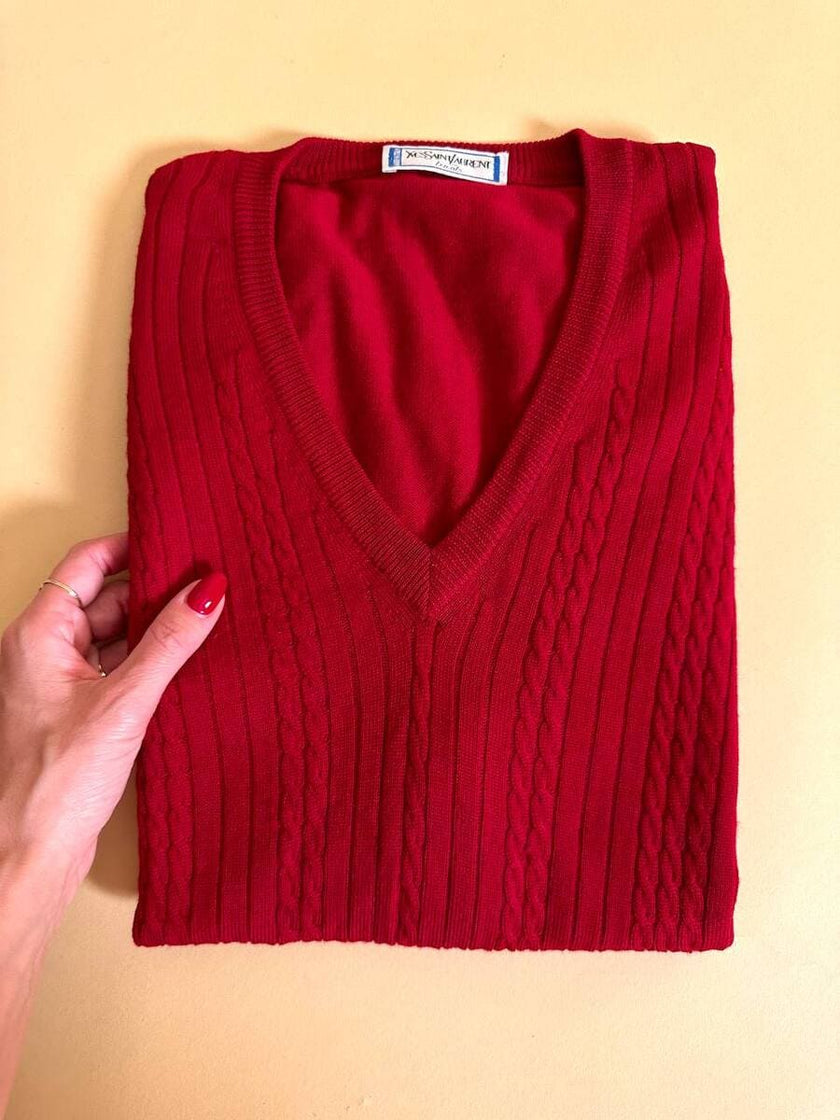 Zopfgestrickte rote Weste „Yves Saint Laurent“